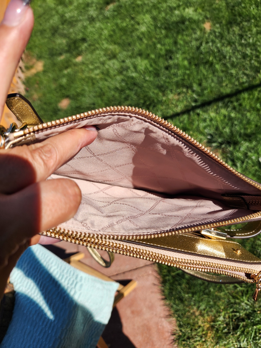 Michael Kors Metallic Gold Crossbody Saddle Bag - Picture 6 of 10